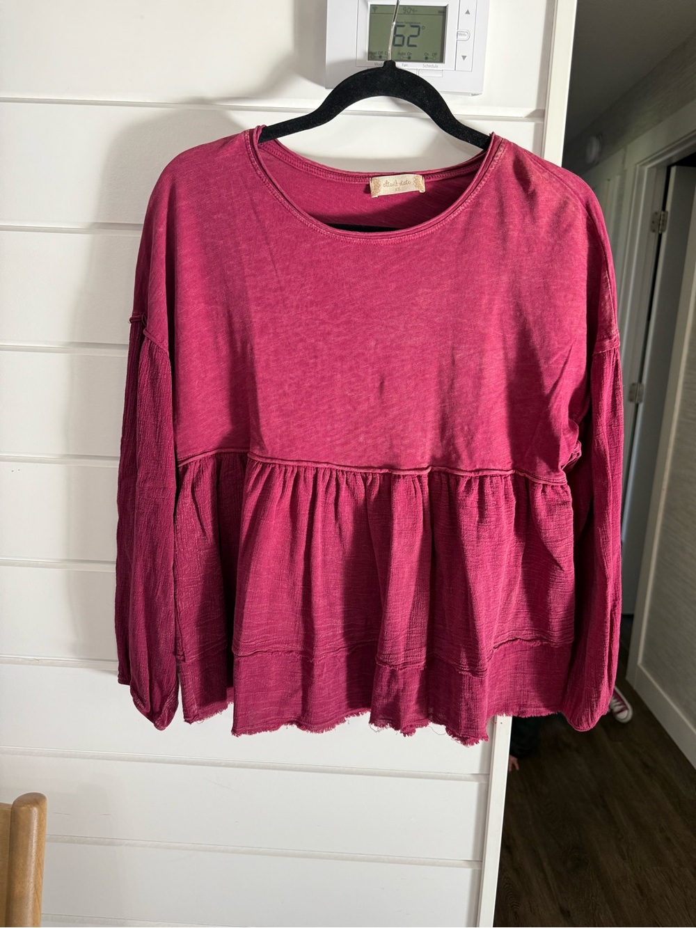Altar'd State Washed Magenta Peplum Long-Sleeve Tunic